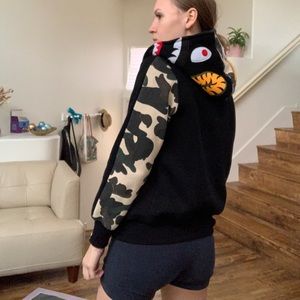 BAPE A bathing ape shark camo black full zip jacket size S